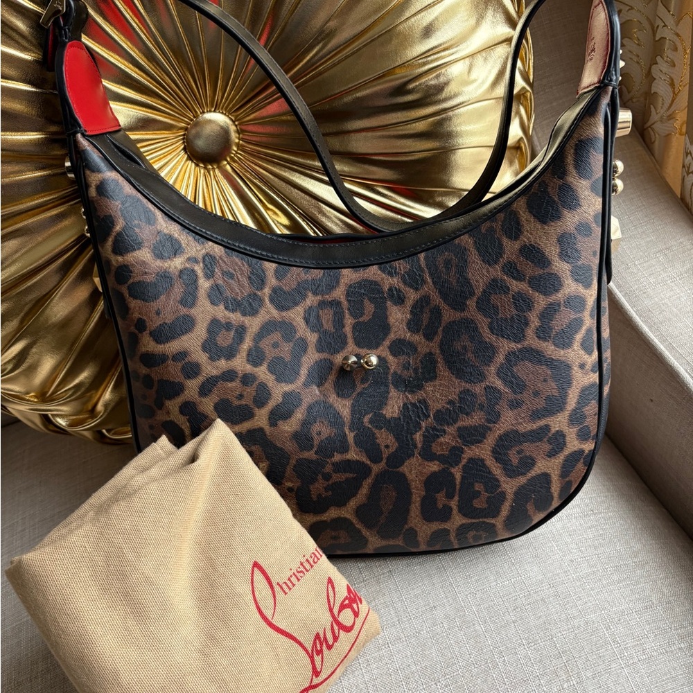 Calfskin Leopard Print Carasky Shoulder Bag
